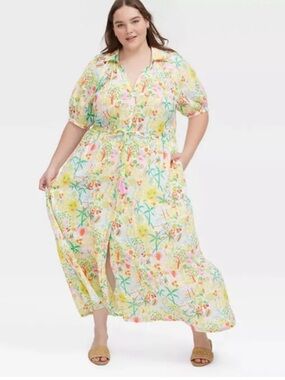 Roller Rabbit x Target Women’s Vacation Short Sleeve Maxi Dress Yellow Green NWT